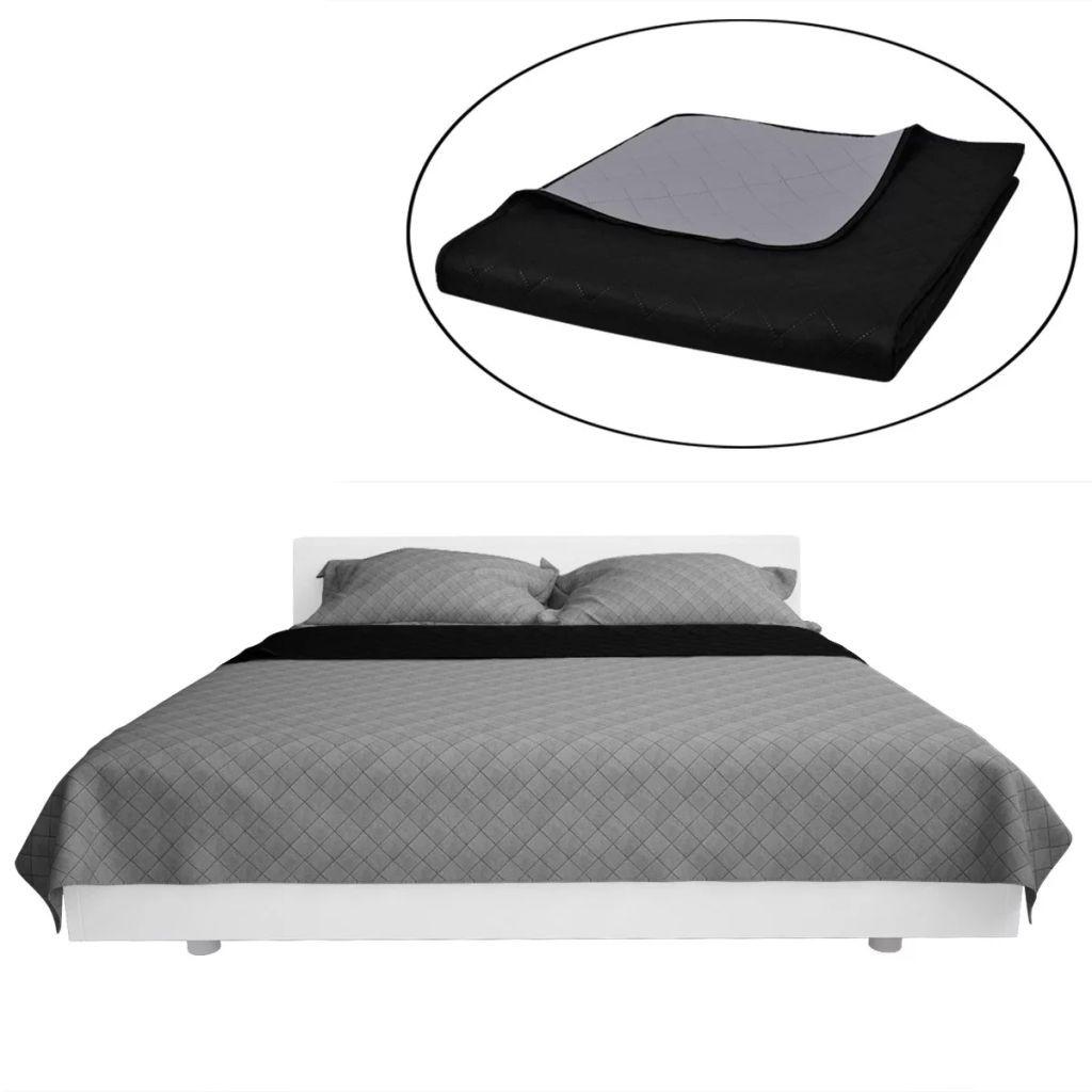 Dobbeltsidet quiltet sengetæppe sort og grå 230 x 260 cm