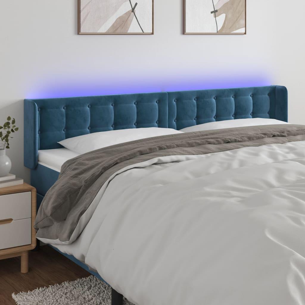 Sengegavl Med Led-Lys Fløjl - Mørkeblå / 183 x 16 x 78/88 cm