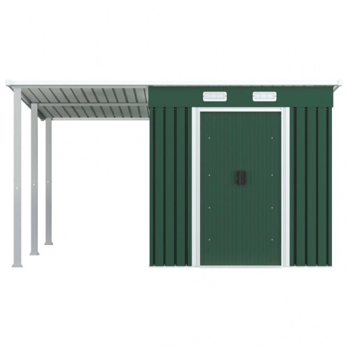 Haveskur med forlænget tag 346x236x181 cm stål grøn