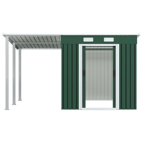 Haveskur med forlænget tag 346x236x181 cm stål grøn