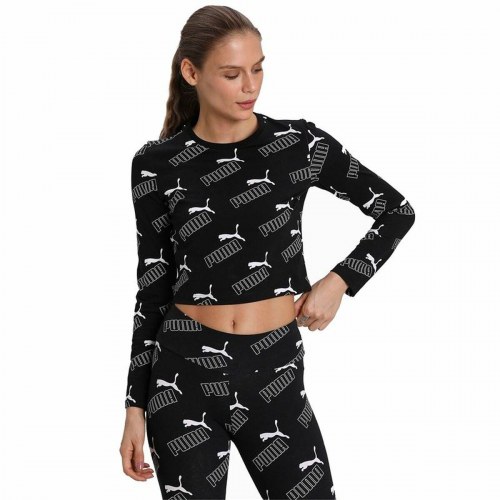 Puma Amplified AOP LS Fitted langærmet crop top - Dame - Sort (M)