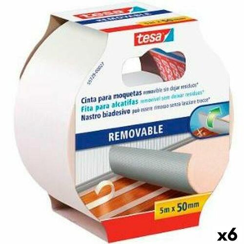 Dobbeltsidet Tape TESA Gulvtæppe Auto bindemiddel Hvid 50 mm x 5 m (6 enheder)