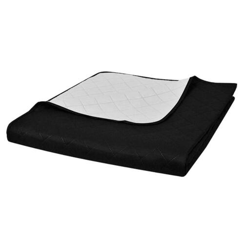 Dobbeltsidet quiltet sengetæppe sort/hvid 170 x 210 cm