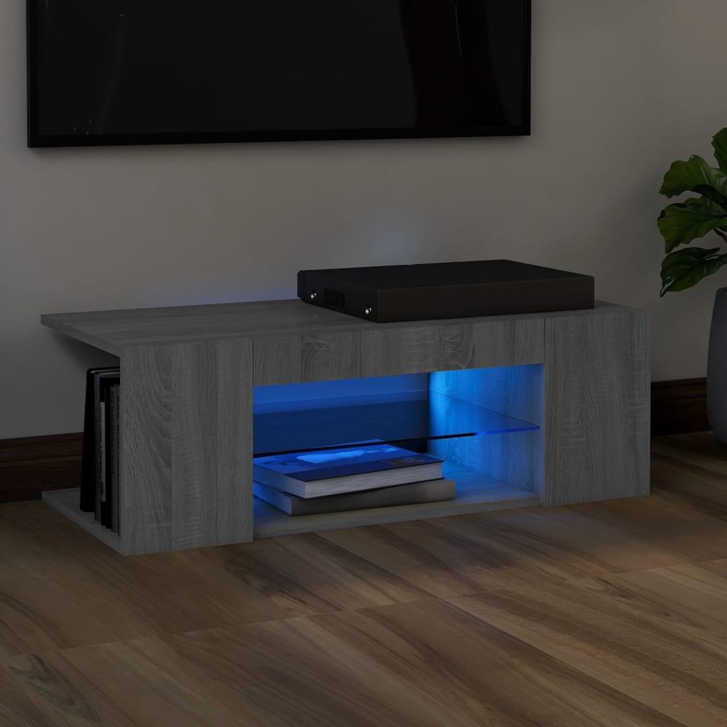 Tv-bord med LED-lys 90x39x30 cm grå sonoma-eg