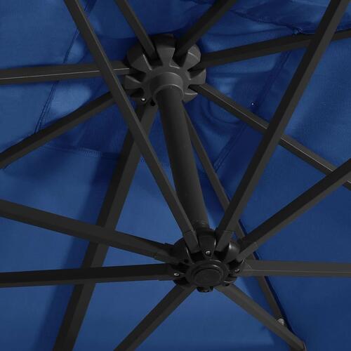 Hængeparasol med LED-lys og stålstang 250x250 cm azurblå