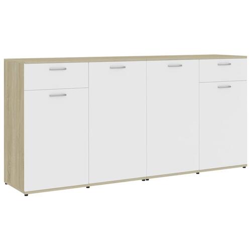 Skænk 160x36x75 cm spånplade hvid og sonoma-eg