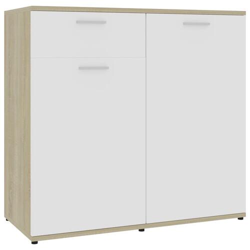 Skænk 160x36x75 cm spånplade hvid og sonoma-eg