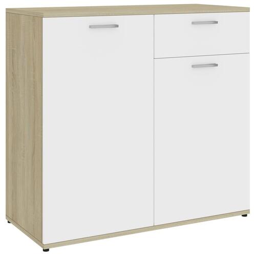 Skænk 160x36x75 cm spånplade hvid og sonoma-eg