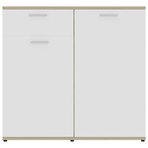Skænk 160x36x75 cm spånplade hvid og sonoma-eg