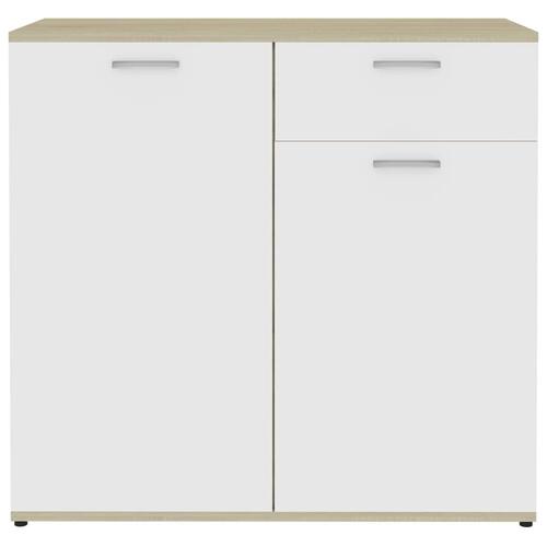 Skænk 160x36x75 cm spånplade hvid og sonoma-eg