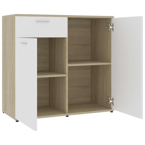 Skænk 160x36x75 cm spånplade hvid og sonoma-eg