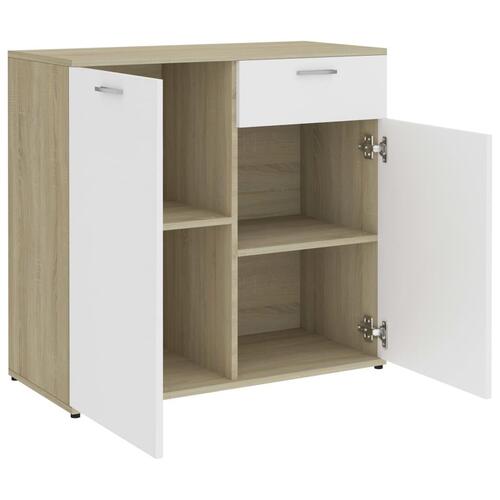 Skænk 160x36x75 cm spånplade hvid og sonoma-eg