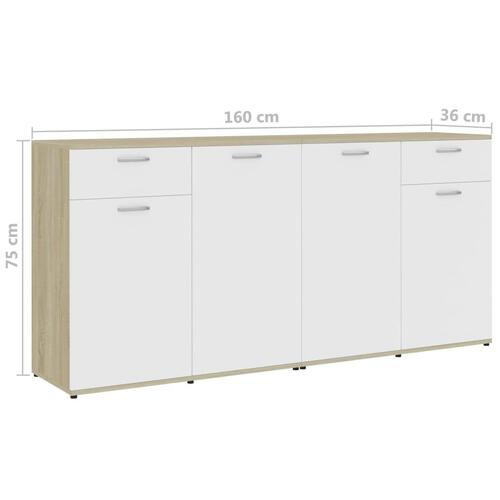 Skænk 160x36x75 cm spånplade hvid og sonoma-eg