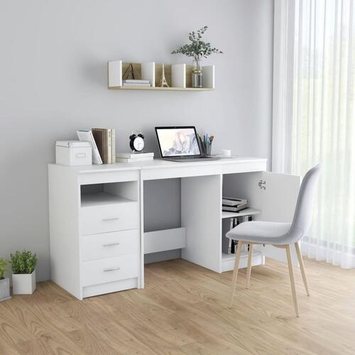 Skrivebord hvid 140x50x76 cm konstrueret træ