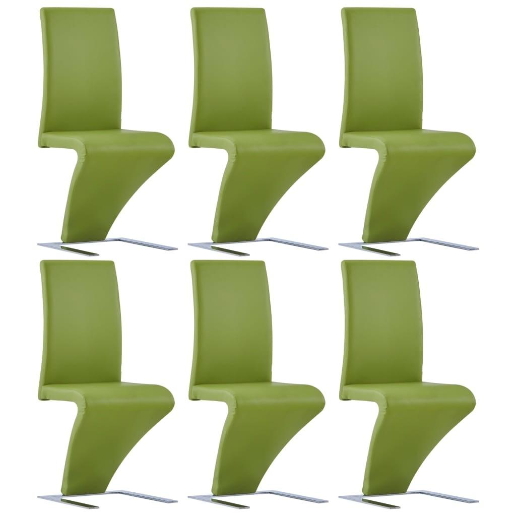 Spisebordsstole 6 stk. zigzagform kunstlæder grøn