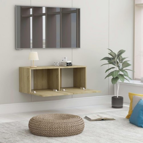 Væghængt tv-bord 80×30×30 cm i konstrueret træ - sonoma-eg