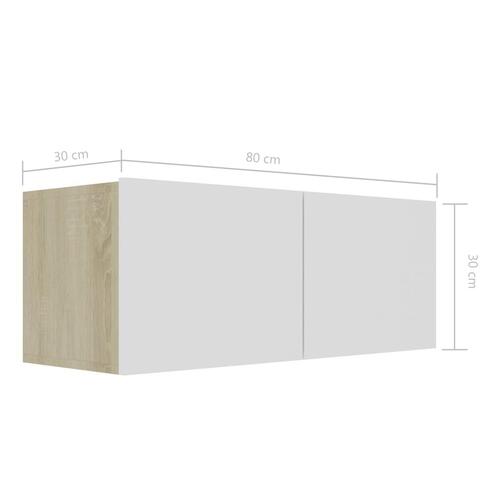 Tv-bord 80x30x30 cm konstrueret træ hvid og egetræsfarvet