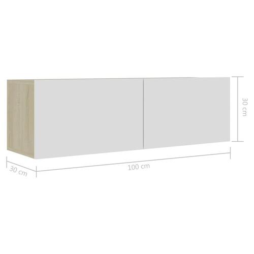 Tv-bord 100x30x30 cm konstrueret træ hvid og sonoma-eg