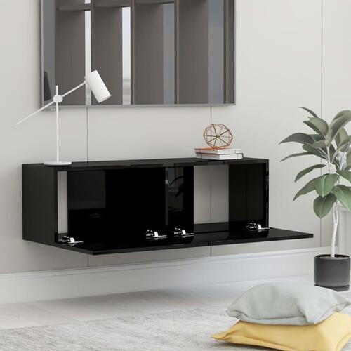 Tv-bord 100x30x30 cm konstrueret træ sort højglans