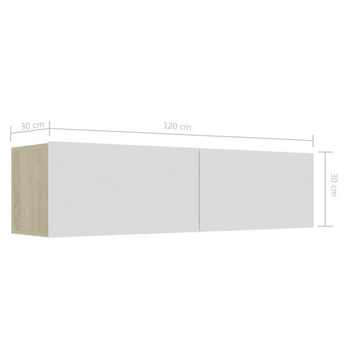 Tv-bord 120x30x30 cm konstrueret træ hvid og sonoma eg