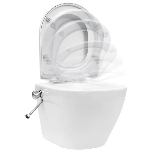 Væghængt toilet uden kant med bidetfunktion keramik hvid