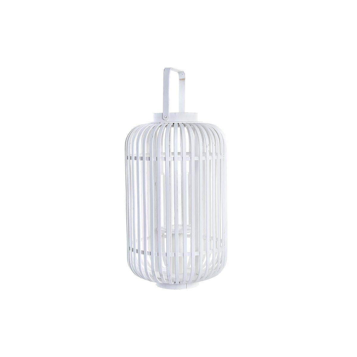 Lanterne i hvid bambus med krystal - 28 x 28 x 47 cm