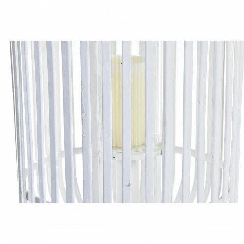 Lanterne i hvid bambus med krystal - 28 x 28 x 47 cm