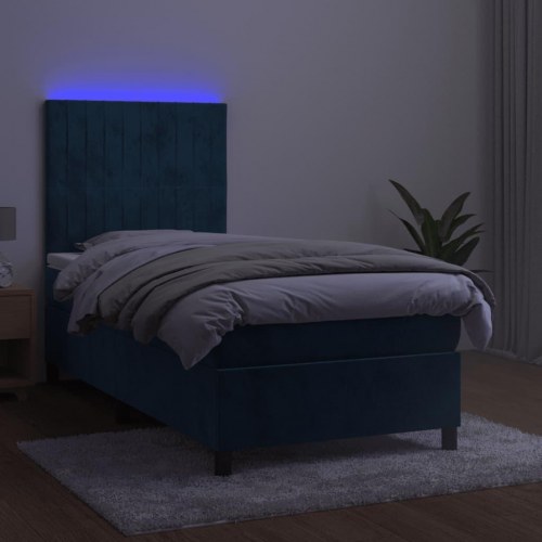 Kontinentalseng med LED-lys 100×200 cm i fløjl - mørkeblå