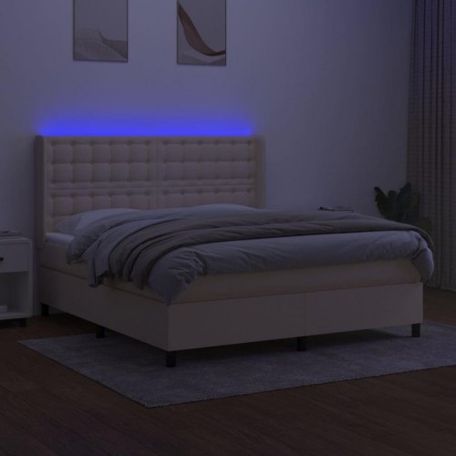 Kontinentalseng med LED-lys 180x200 cm stof cremefarvet