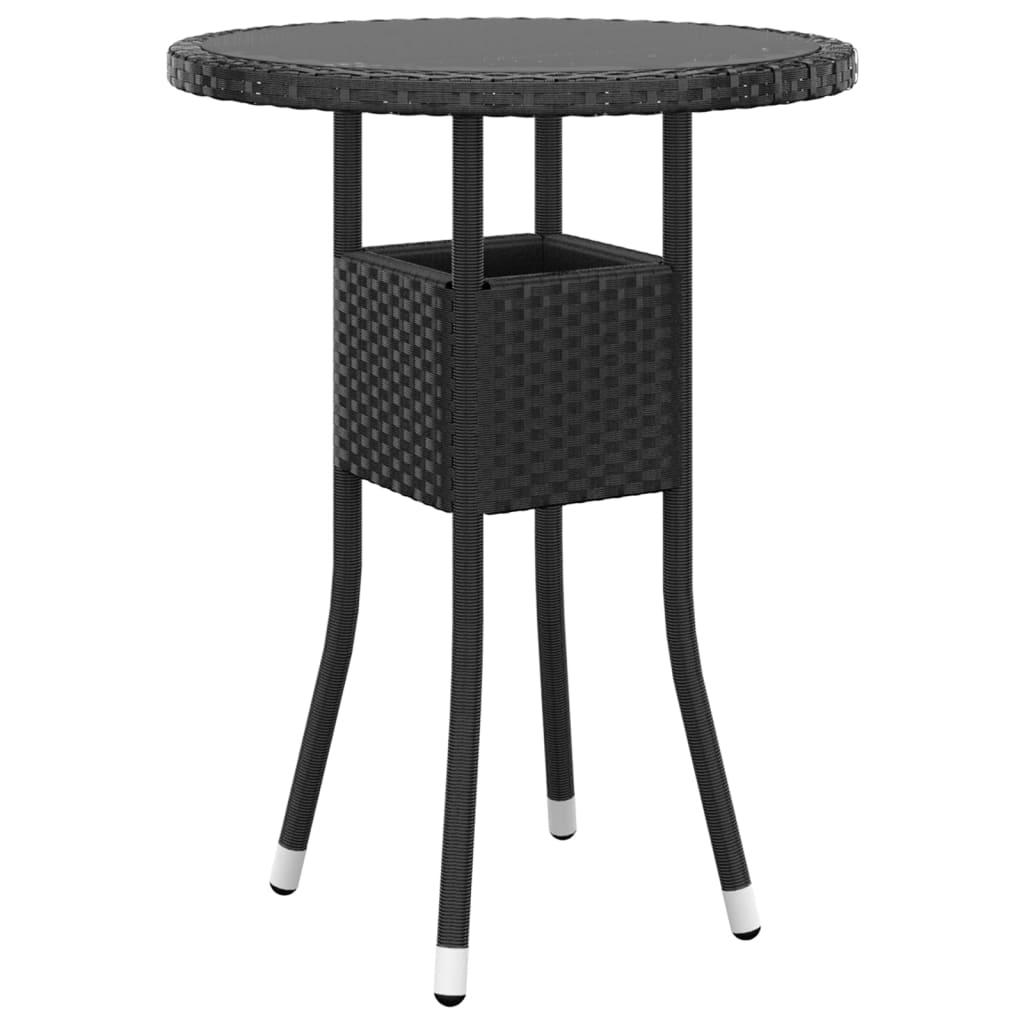Havebord Ø60x75 cm hærdet glas og polyrattan sort billede