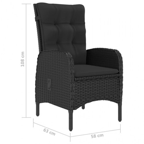 Bistrosæt til haven - 3 dele i polyrattan med glasbord, sort