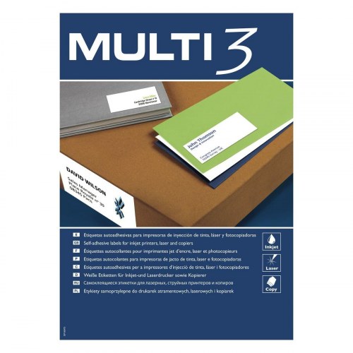 MULTI 3 selvklæbende etiketter, hvid, A4 - 500 ark, 105 × 148 mm (4 pr. ark)