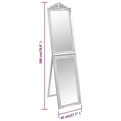 Fritstående spejl 45x180 cm sølvfarvet