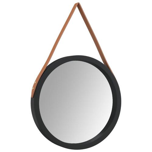 Vægspejl med strop Ø 35 cm sort