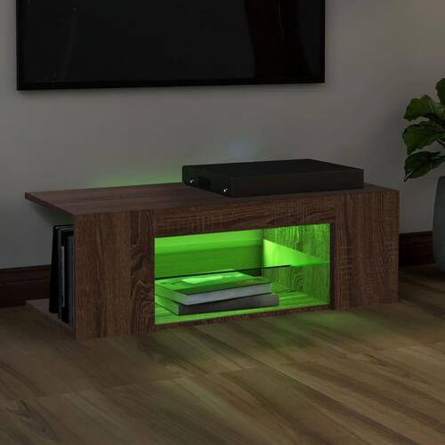 Tv-bord med LED-lys 90x39x30 cm brun egetræsfarve
