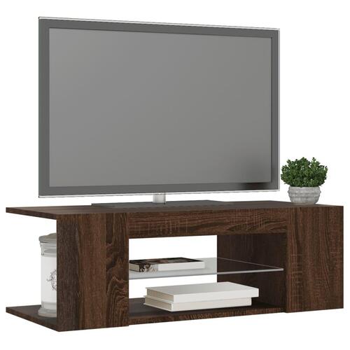 Tv-bord med LED-lys 90x39x30 cm brun egetræsfarve