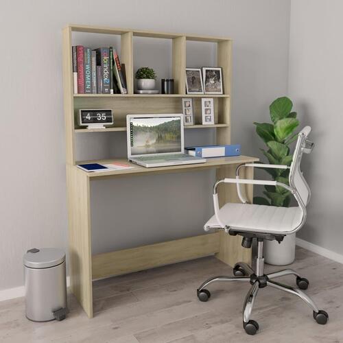 Skrivebord m. hylder 110x45x157 cm konstrueret træ sonoma-eg