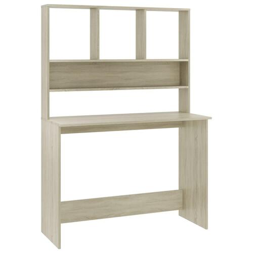 Skrivebord m. hylder 110x45x157 cm konstrueret træ sonoma-eg