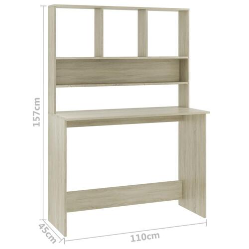 Skrivebord m. hylder 110x45x157 cm konstrueret træ sonoma-eg