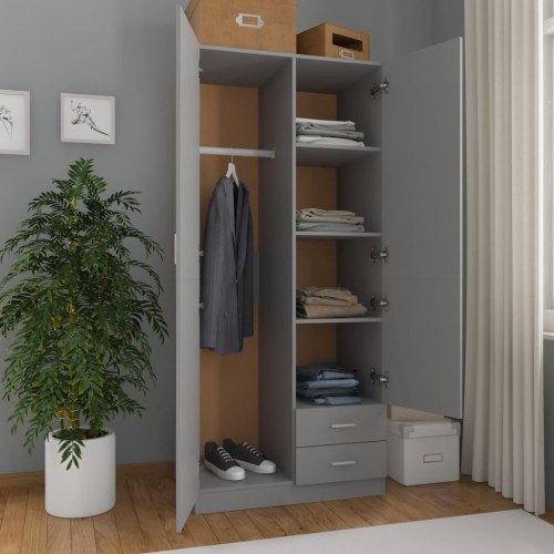 Klædeskab 80 x 52 x 180 cm spånplade grå