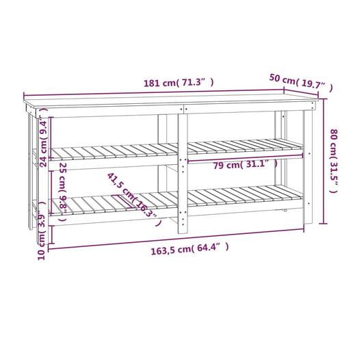 Arbejdsbord 181x50x80 cm massivt fyrretræ sort