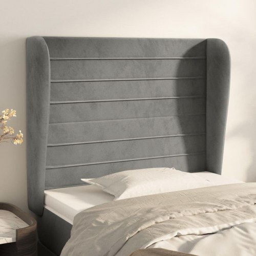 Sengegavl med kanter i fløjl 93 x 23 x 118/128 cm - lysegrå