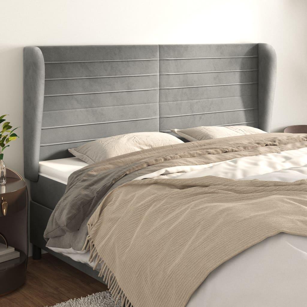 Sengegavl Med Kanter 183x23x118 128 Fløjl Lysegrå