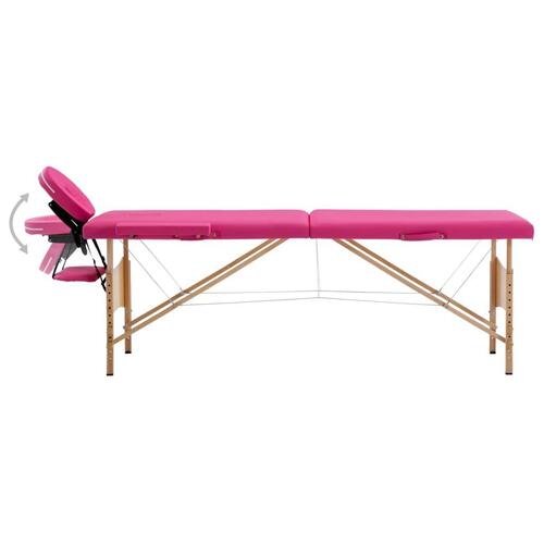Sammenfoldeligt massagebord med træstel 2 zoner lyserød