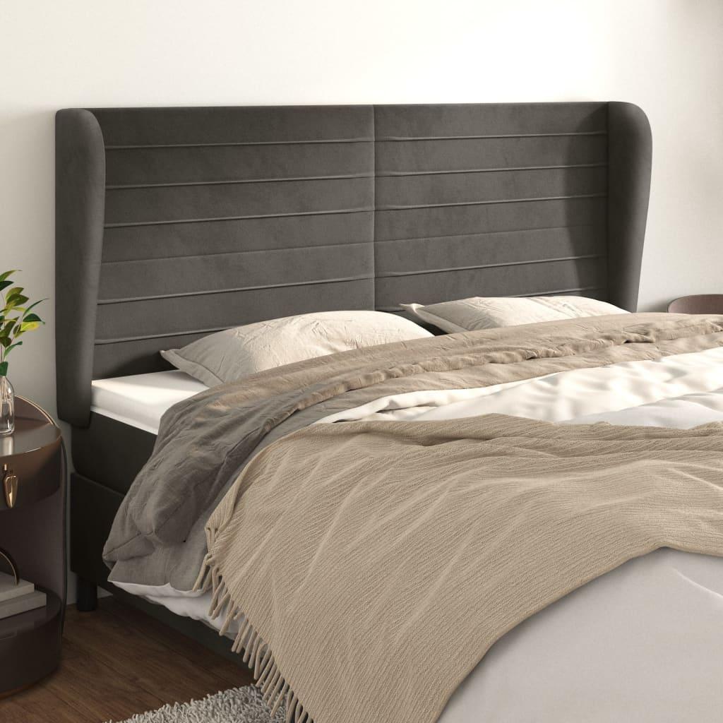 Sengegavl Med Kanter 183x23x118 128 Fløjl Mørkegrå