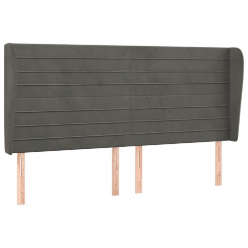 Sengegavl med kanter i fløjl 183 x 23 x 118/128 cm - mørkegrå