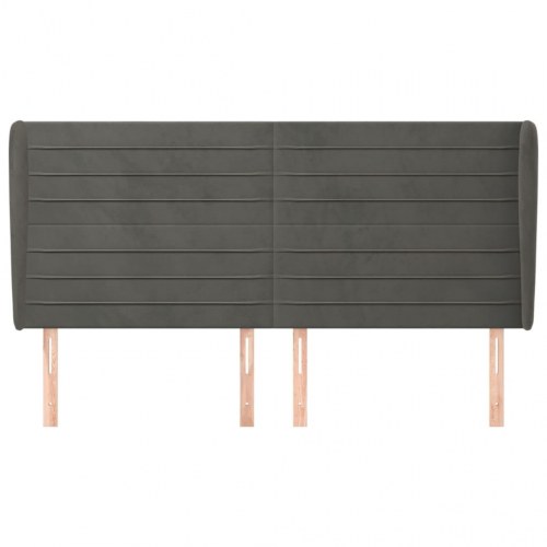 Sengegavl med kanter i fløjl 183 x 23 x 118/128 cm - mørkegrå