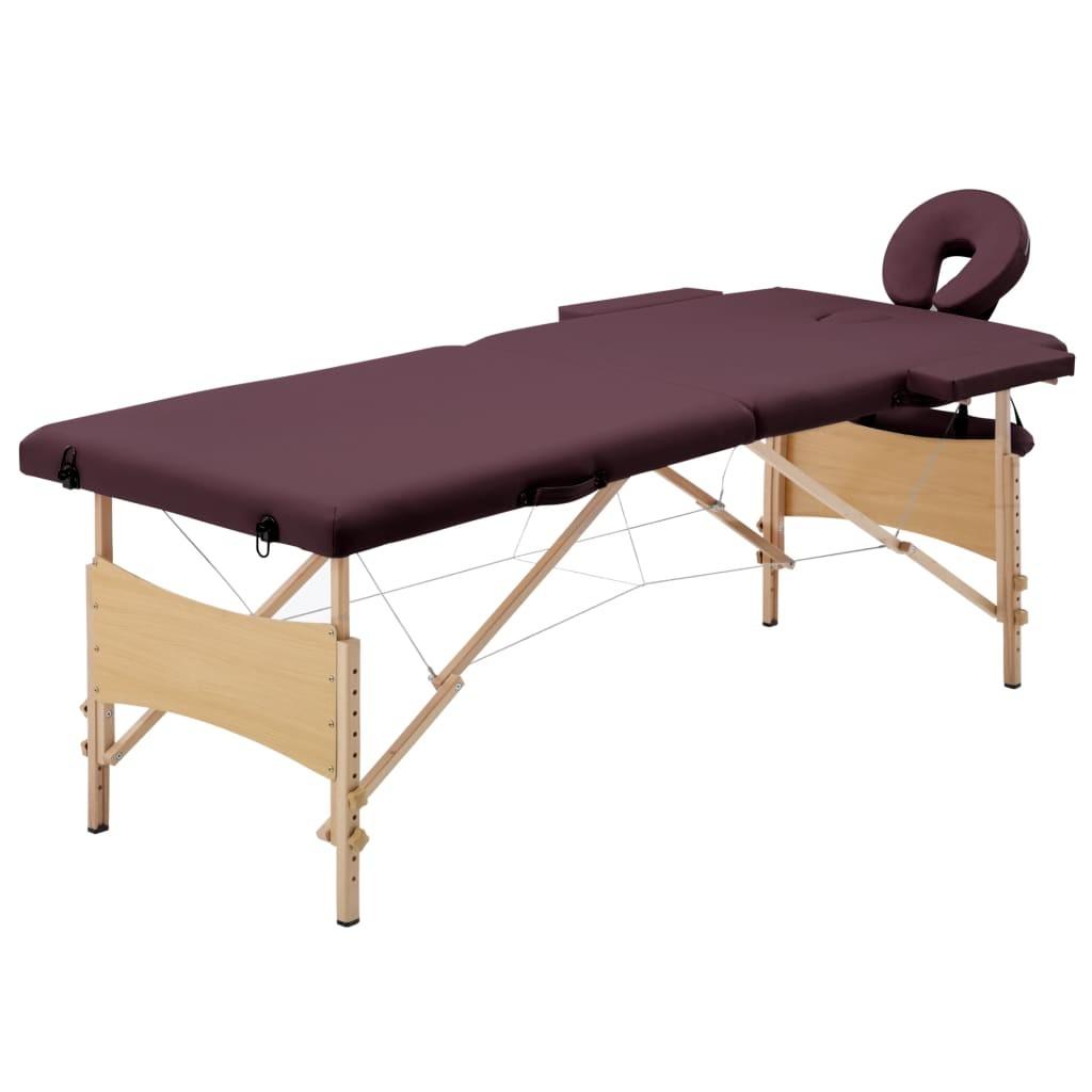 Sammenfoldeligt massagebord med træstel 2 zoner lilla