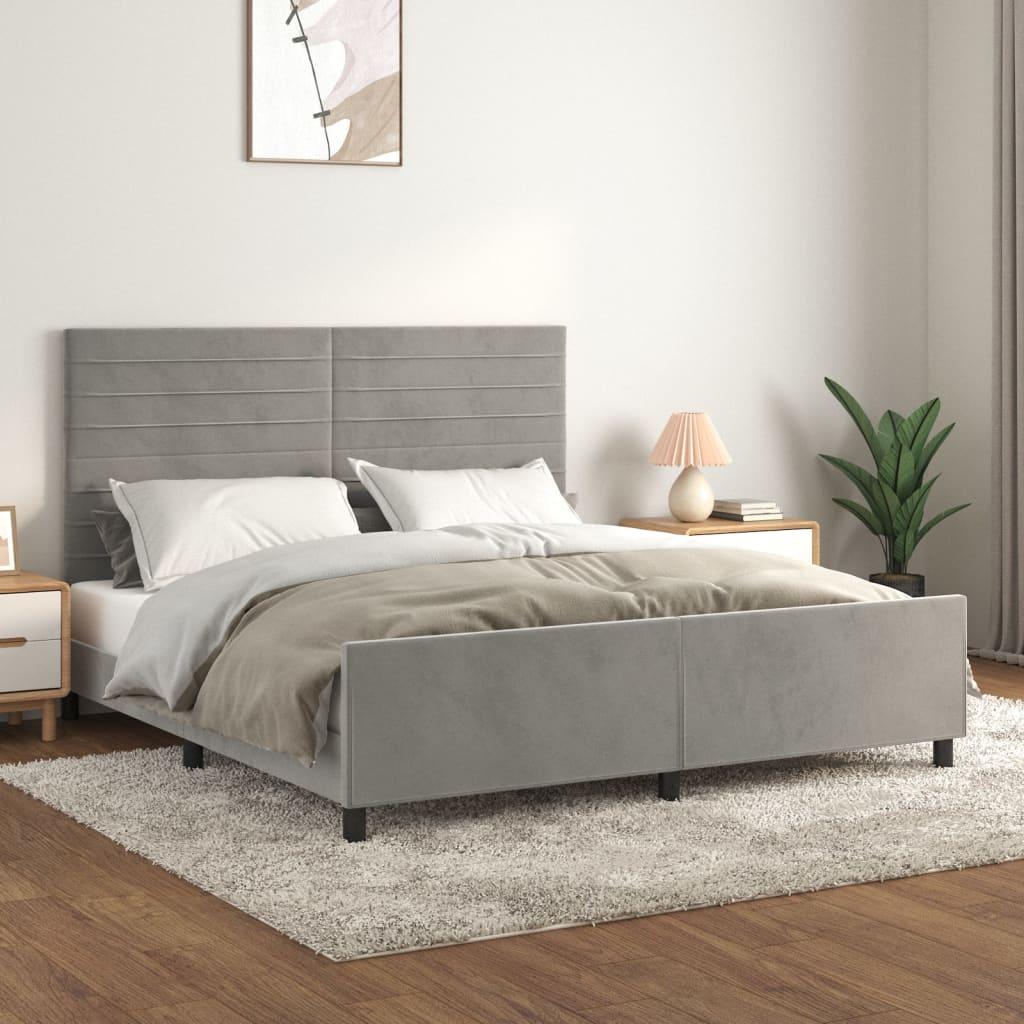 Sengeramme Med Sengegavl 180x200 Fløjl Lysegrå