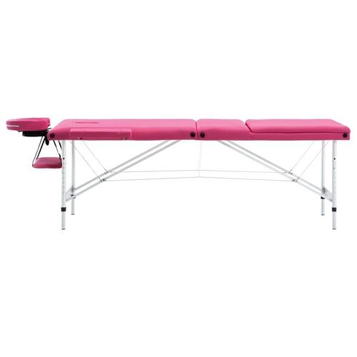 Sammenfoldeligt massagebord aluminiumsstel 3 zoner lyserød